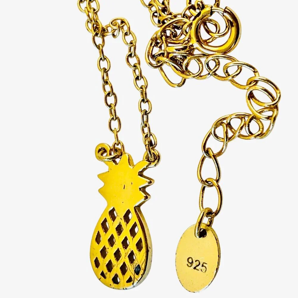 By STERLING FOREVER Pineapple Cutout Pendant Necklace Silver & Gold Wash GIRLS